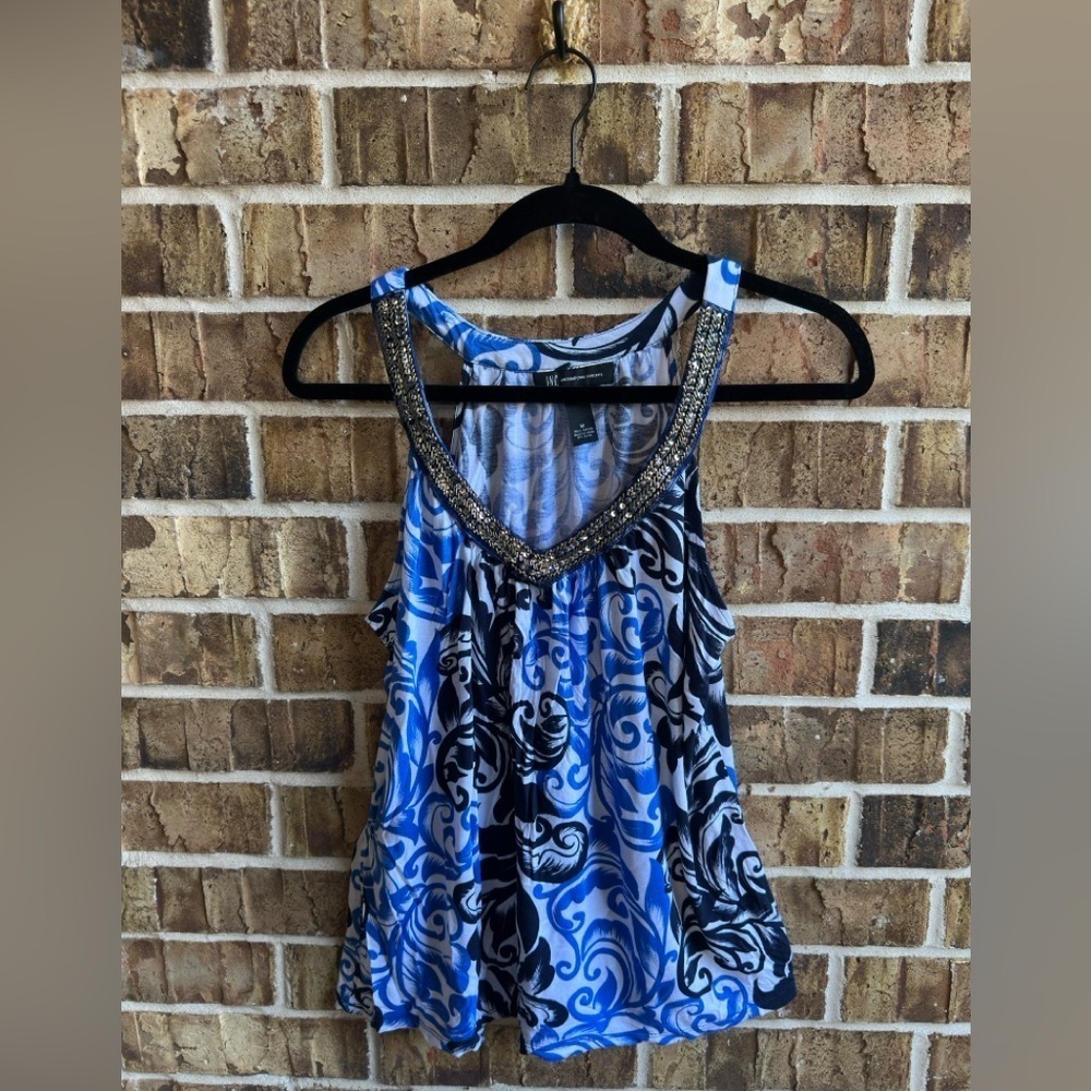INC International Concepts Blue and Black Swirl Tank Top